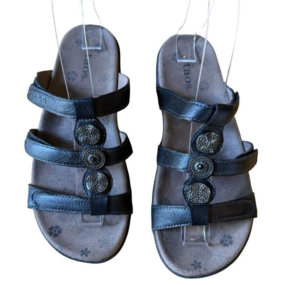 Taos Prize 4 Slide Sandals Slip On Slides Black Leather Comfort Shoes Summer 7 - Picture 6 of 16